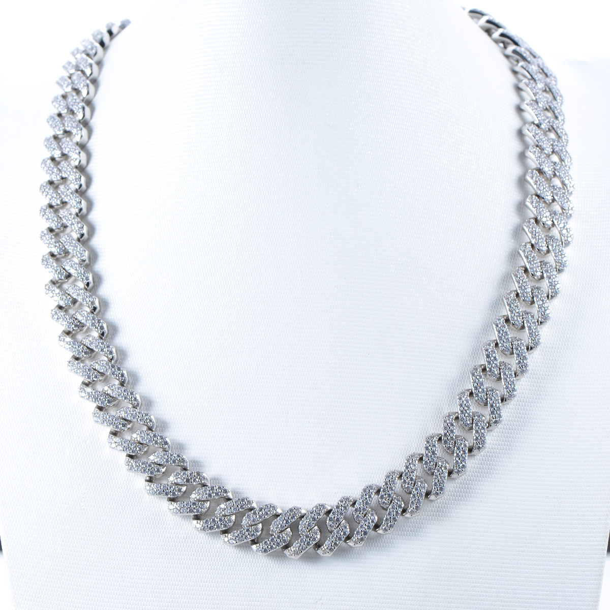White Cubic Zirconia Cuban Chain Necklace 12mm