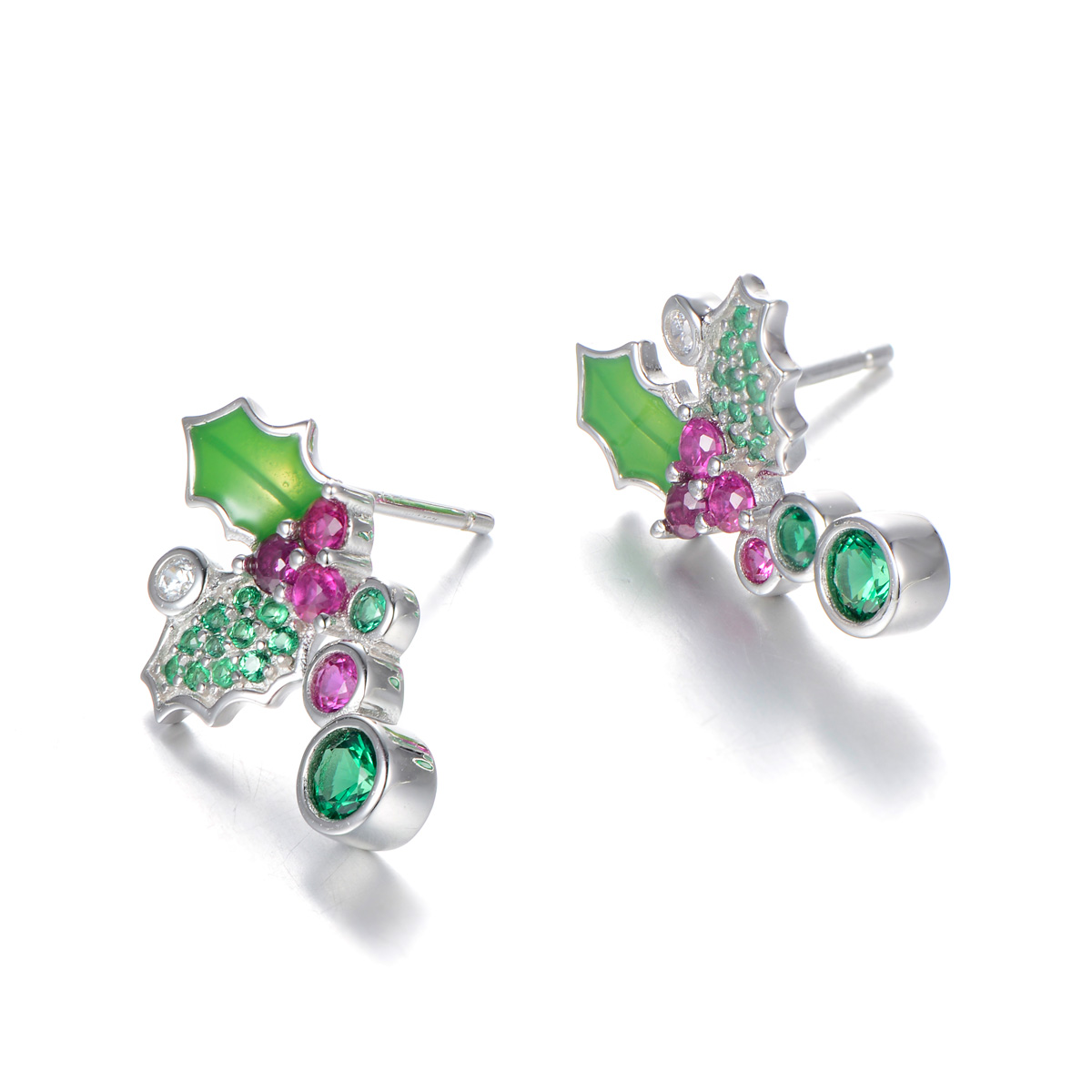 Christmas mistletoe leaf studs earrings