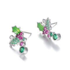 Christmas mistletoe leaf studs earrings
