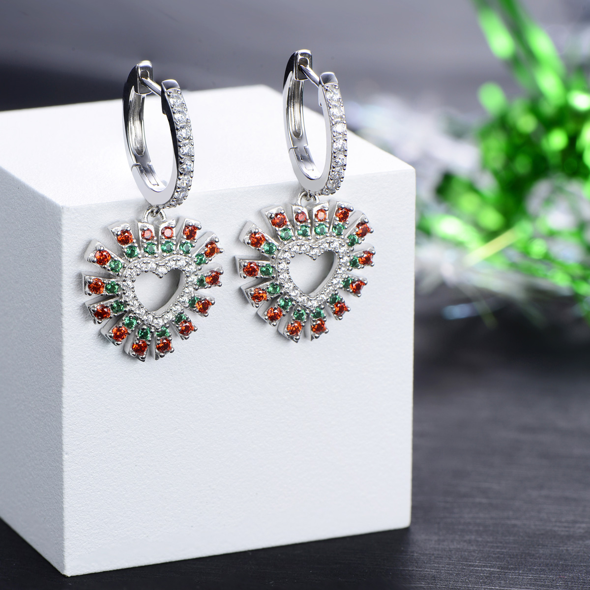 Christmas heart hoops earrings