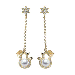 Christmas snowman pearl long studs earrings