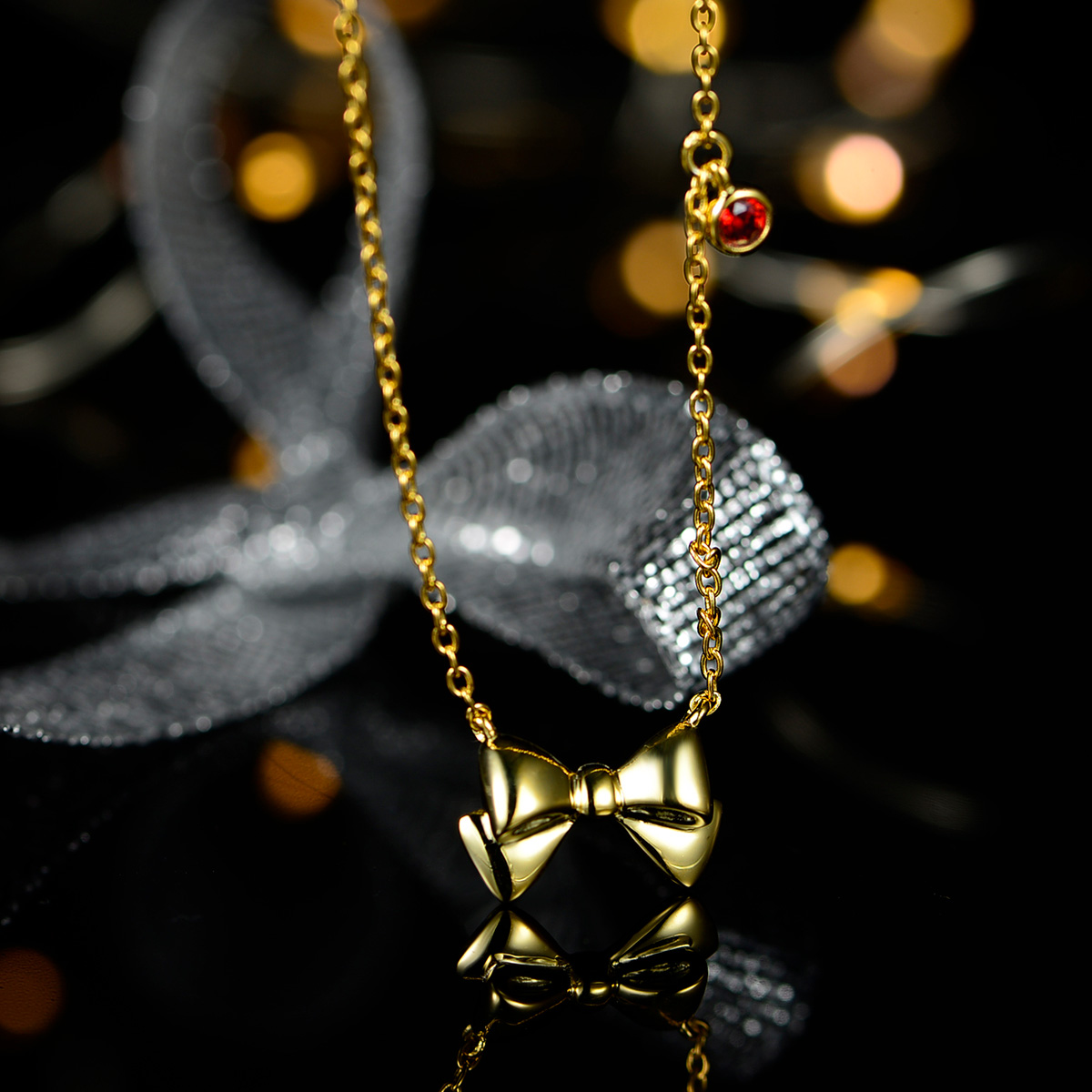 Christmas bow 18K Gold Plated Necklace