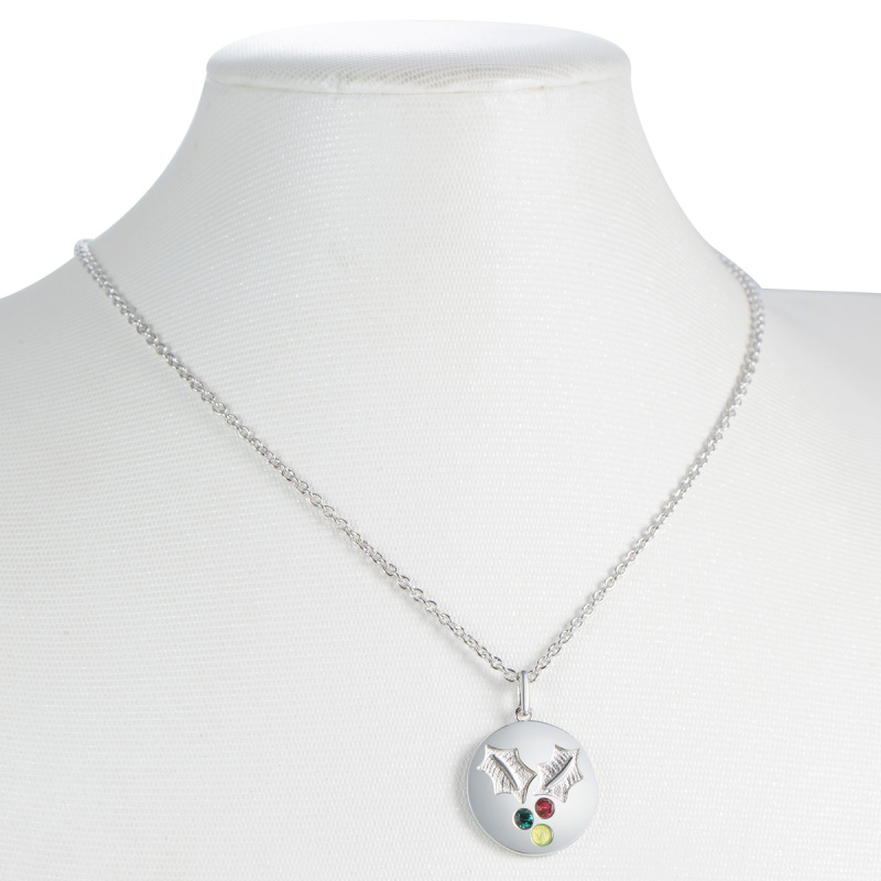 Christmas mistletoe coin pendant necklace