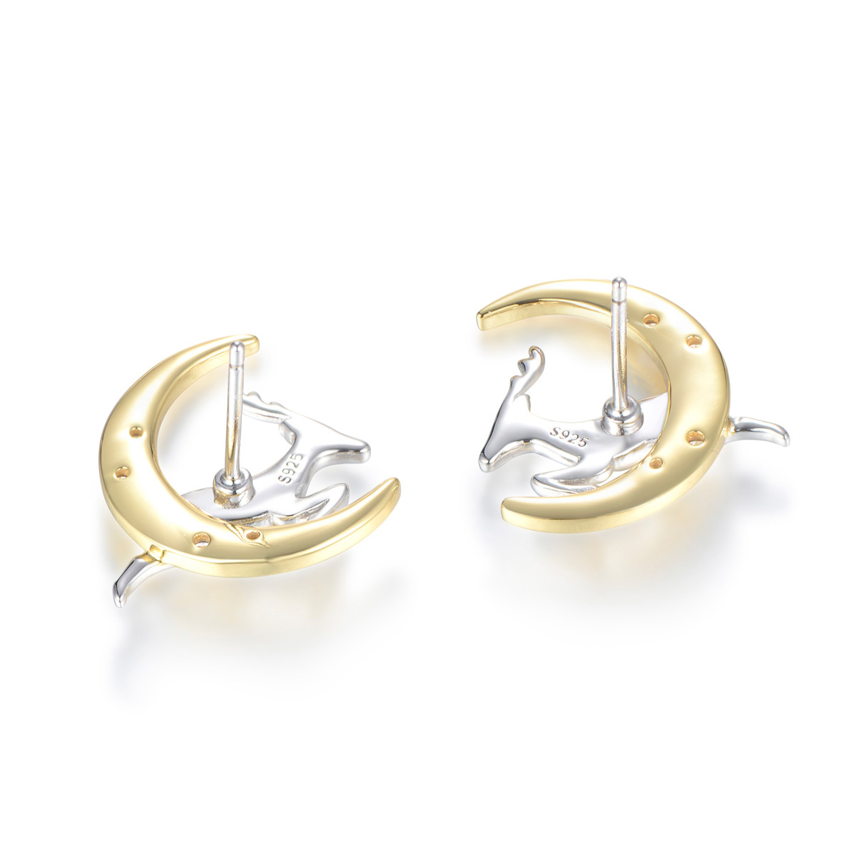 Christmas moon running deer studs earrings