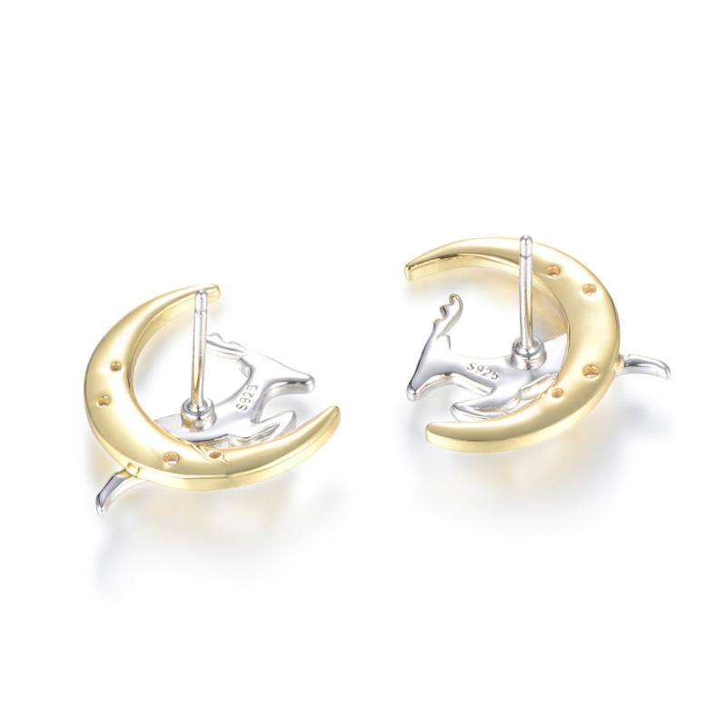 Christmas moon running deer studs earrings