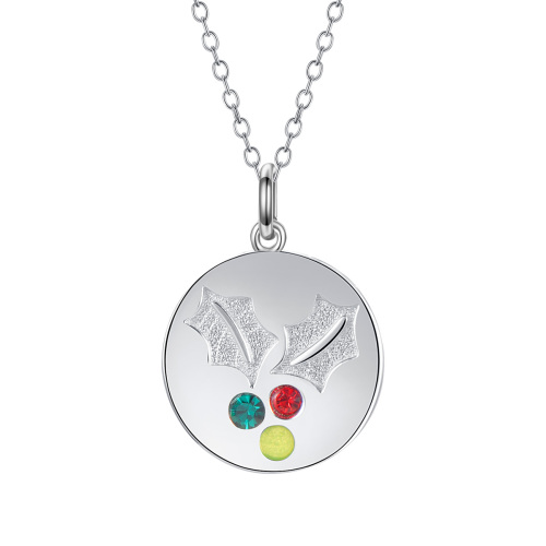 Christmas mistletoe coin pendant necklace