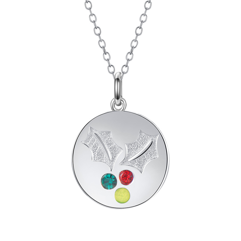 Christmas mistletoe coin pendant necklace