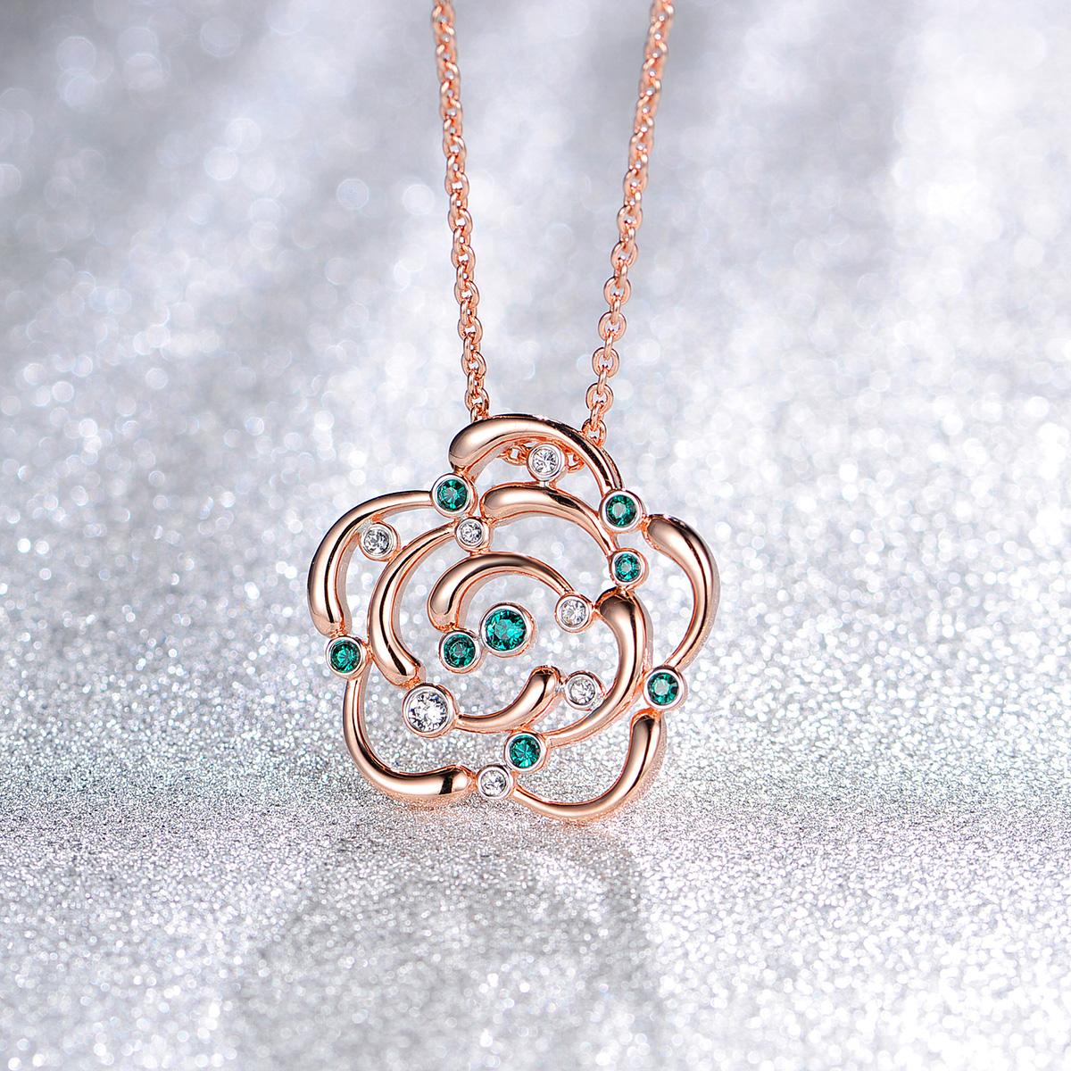 Christmas camellia rose gold pendant necklace