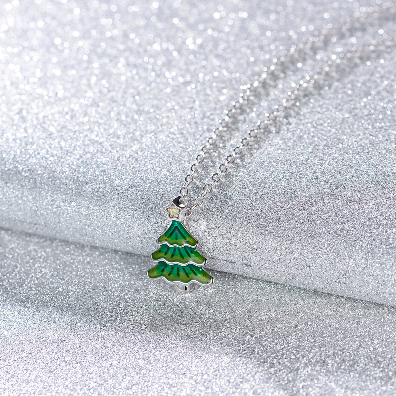 Enamel pendant necklace Christmas tree