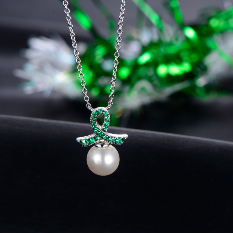 Christmas ribbon pearl necklace