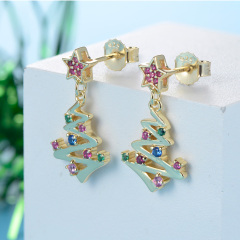 Christmas tree gold plated crystal stud earrings