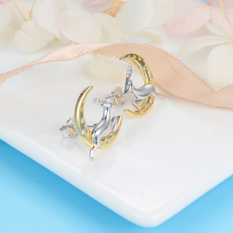 Christmas moon running deer studs earrings