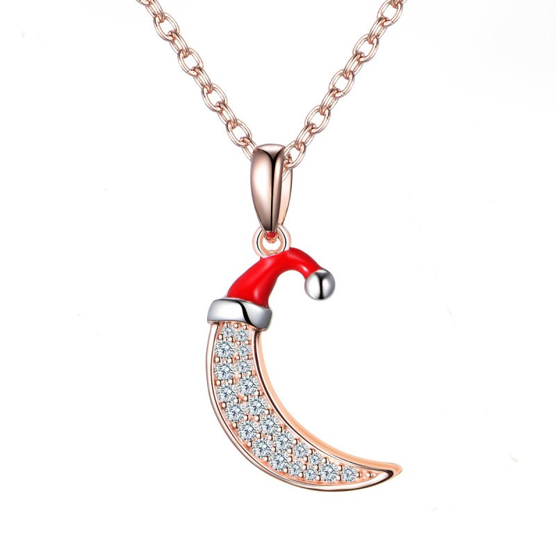 Moon pendant necklace in Christmas hat