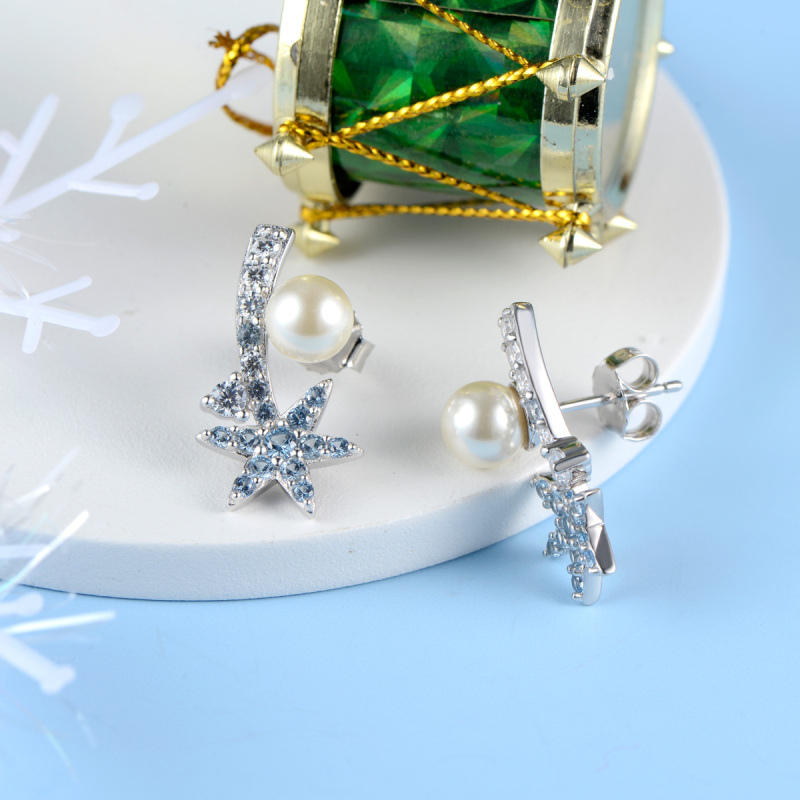Christmas ice crystal pearl stud earrings