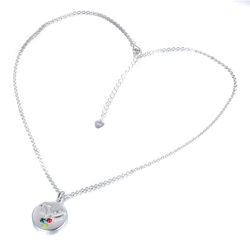 Christmas mistletoe coin pendant necklace