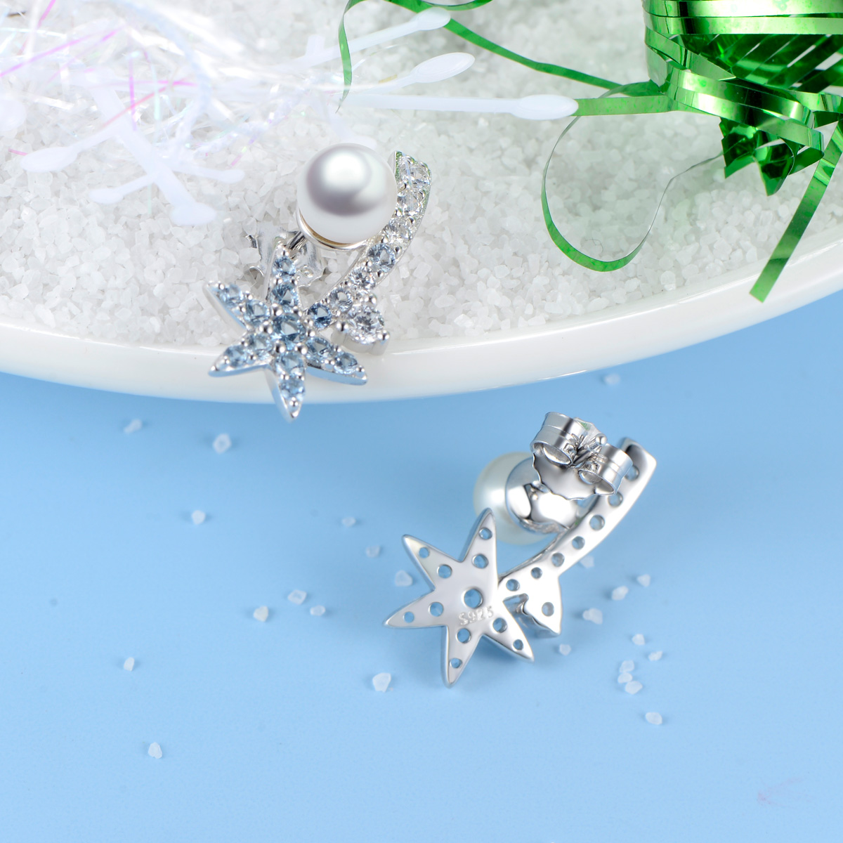 Christmas ice crystal pearl stud earrings
