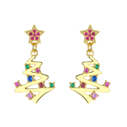 Christmas tree gold plated crystal stud earrings