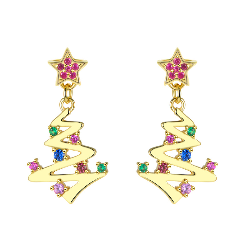Christmas tree gold plated crystal stud earrings