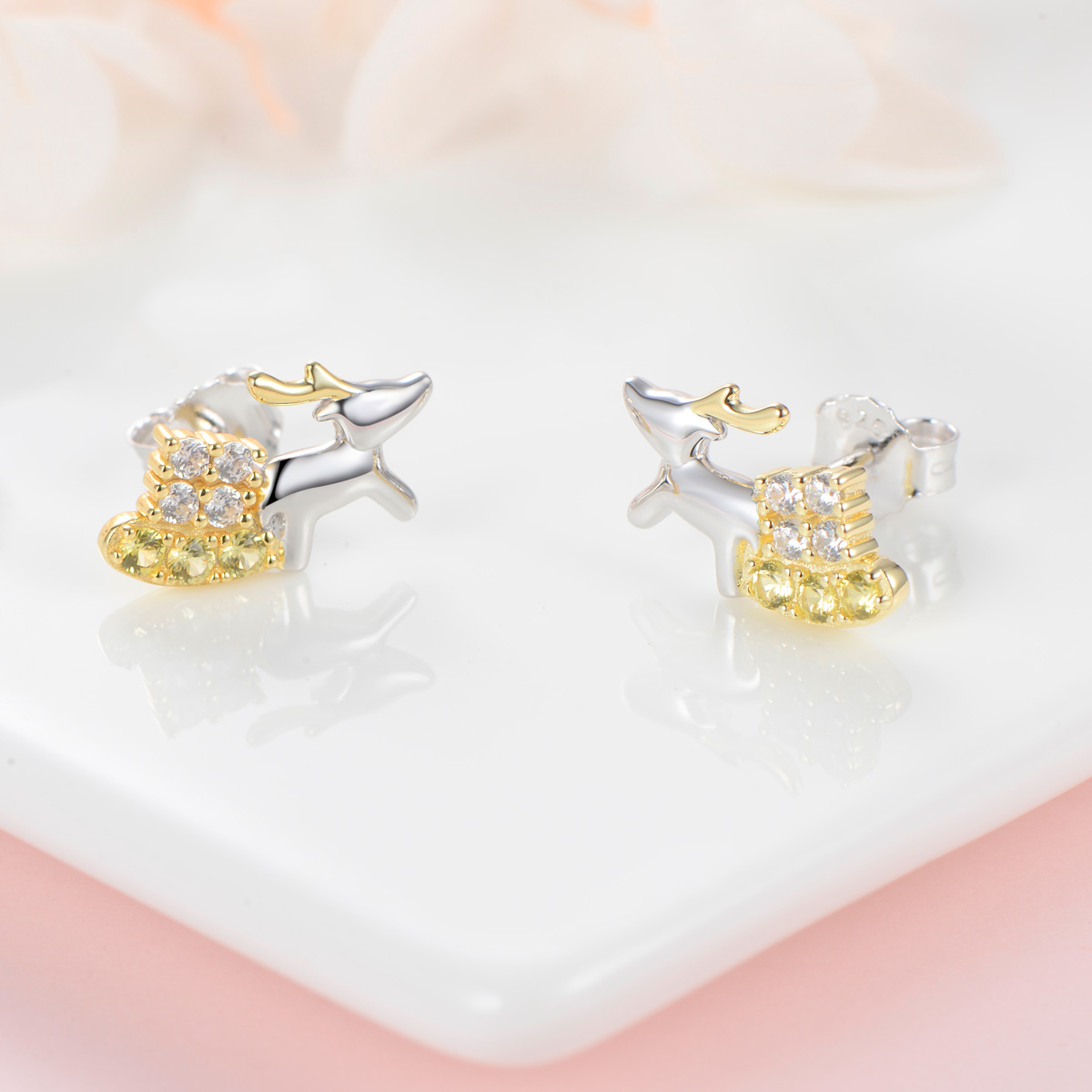 Lovely reindeer sleigh studs earrings for christmas