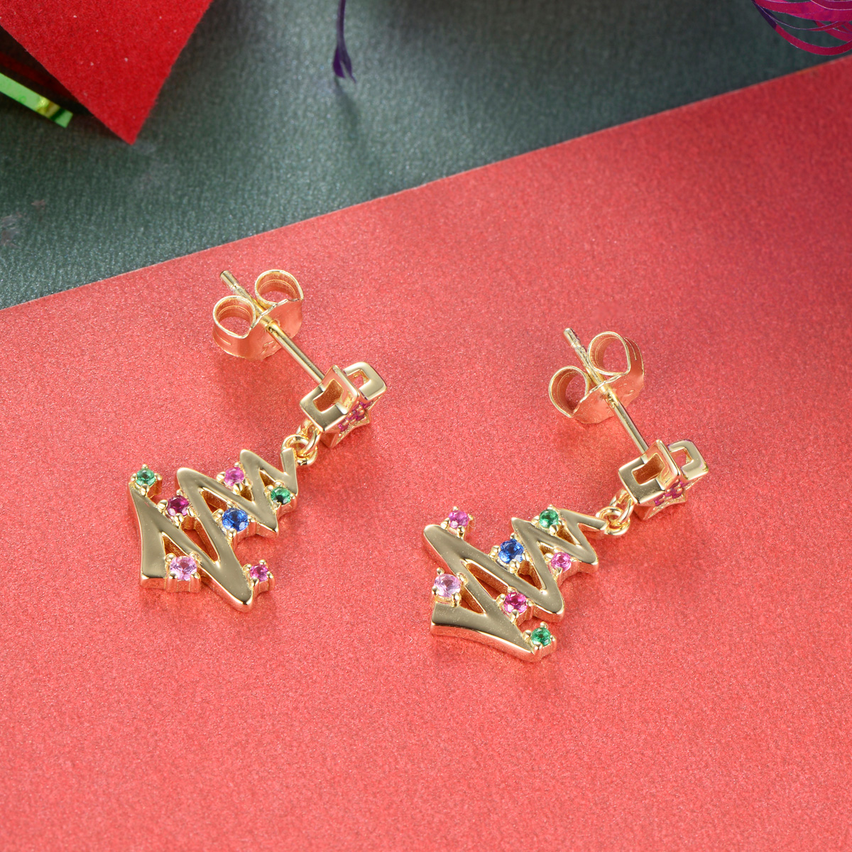 Christmas tree gold plated crystal stud earrings