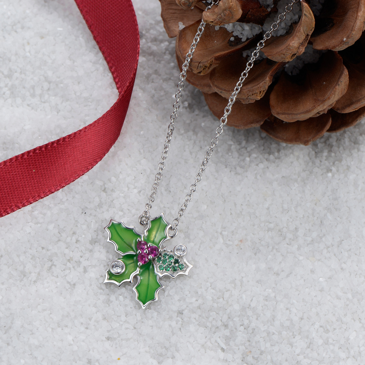 Christmas mistletoe leaf necklace