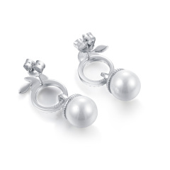 Christmas olive leaf acorn pearl stud earrings