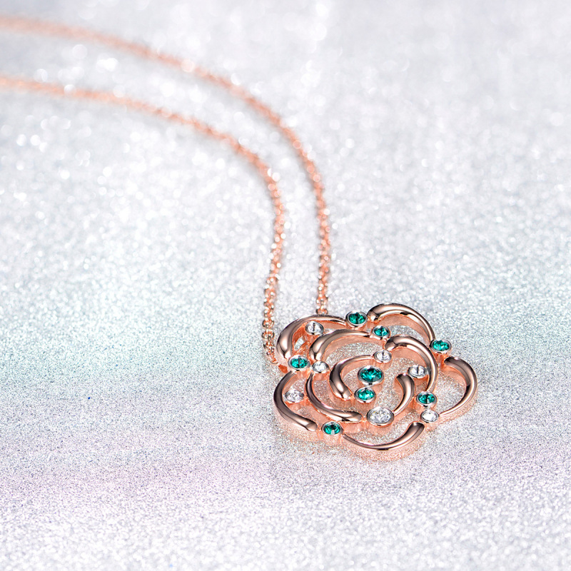 Christmas camellia rose gold pendant necklace
