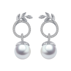 Christmas olive leaf acorn pearl stud earrings