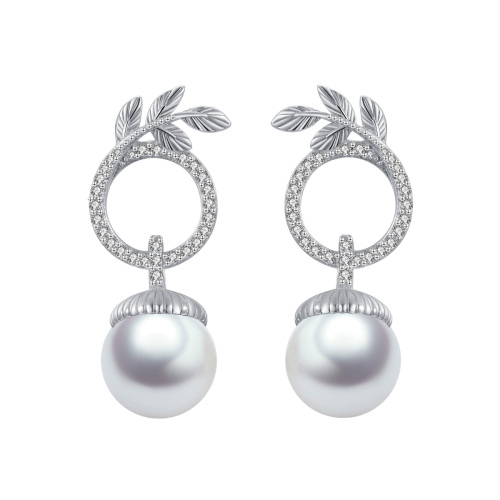 Christmas olive leaf acorn pearl stud earrings