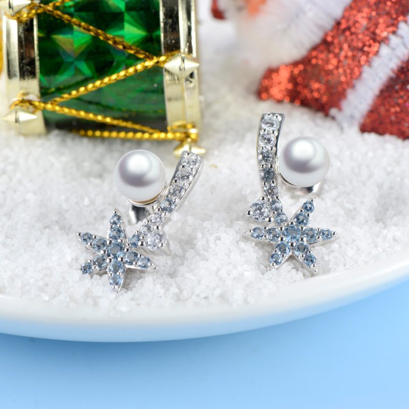 Christmas ice crystal pearl stud earrings