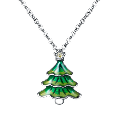 Enamel pendant necklace Christmas tree