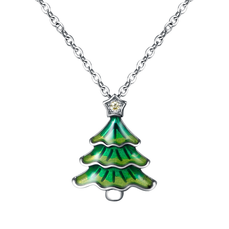 Enamel pendant necklace Christmas tree