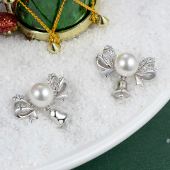 Christmas bell bow tie pearl studs earrings