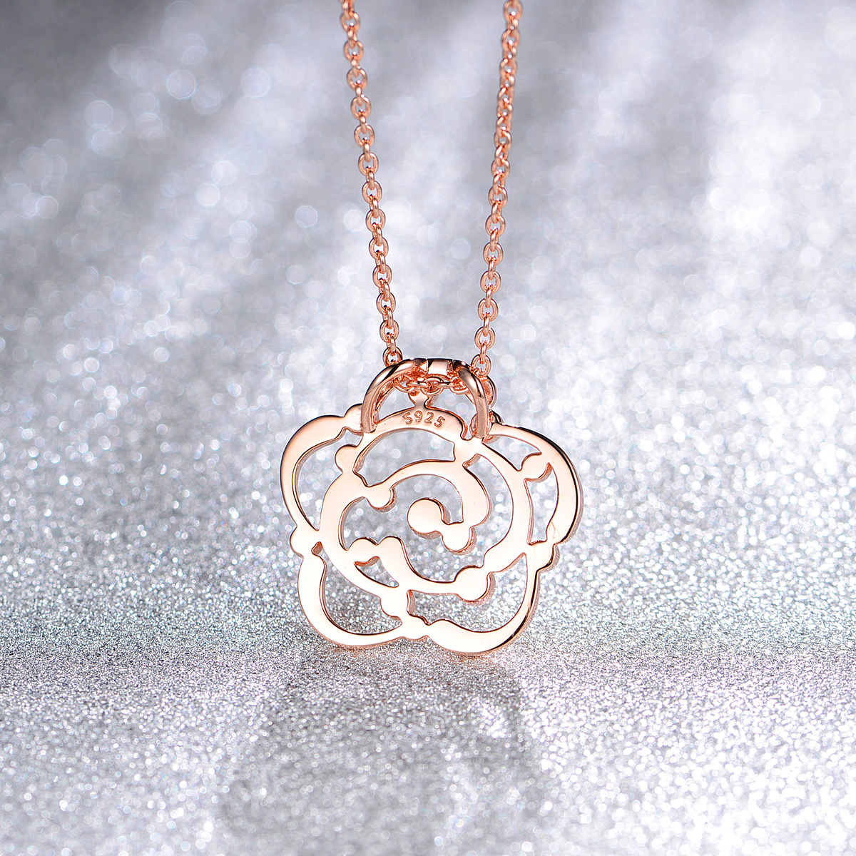 Christmas camellia rose gold pendant necklace