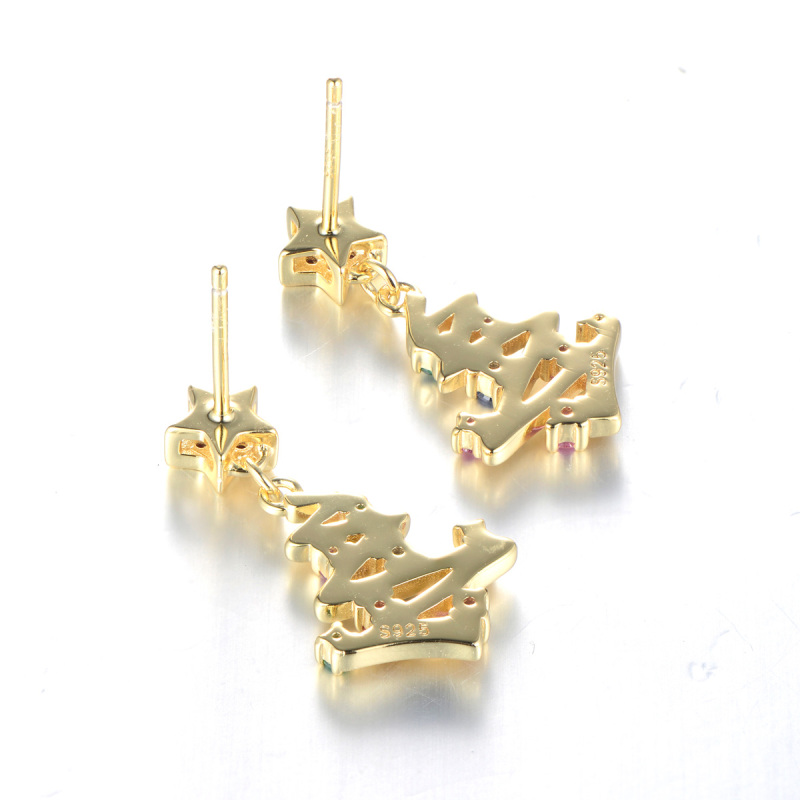 Christmas tree gold plated crystal stud earrings