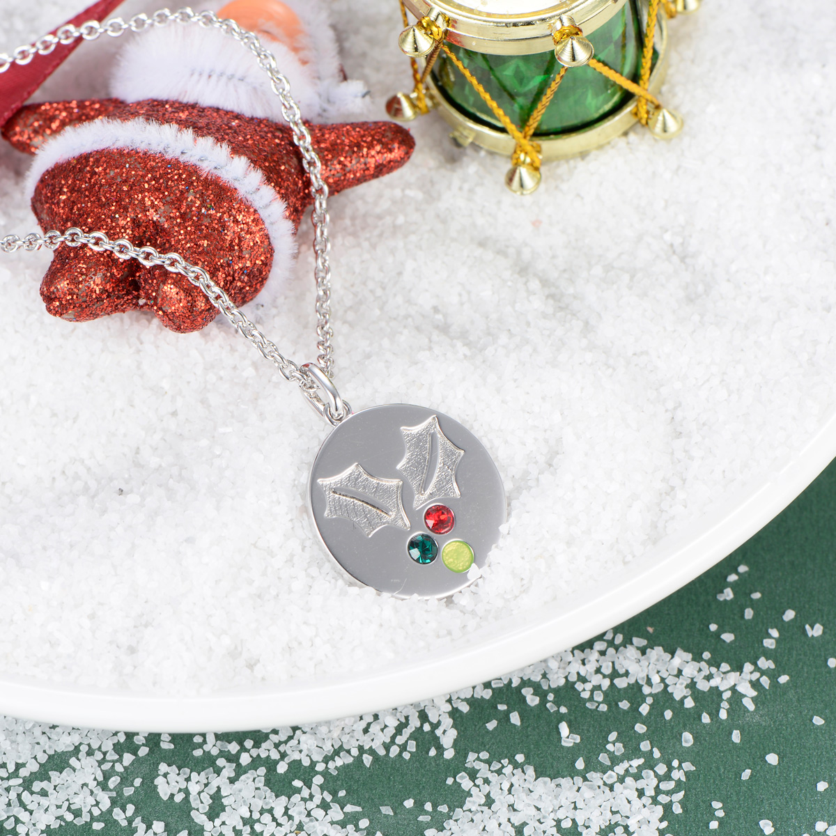 Christmas mistletoe coin pendant necklace