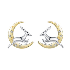 Christmas moon running deer studs earrings