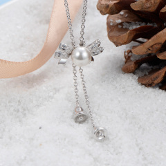 Christmas bell bow tie pearl long necklace