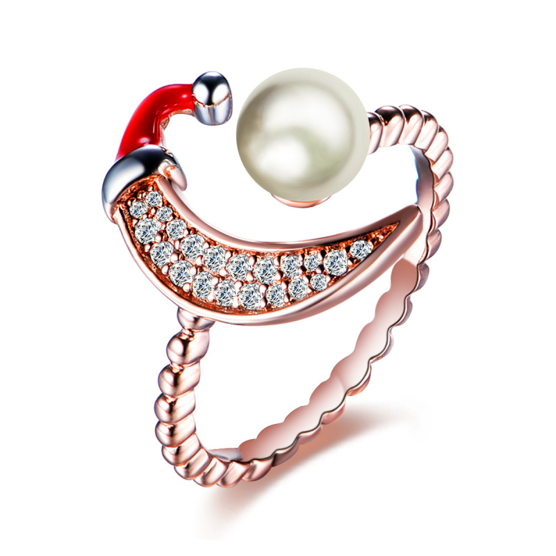 Pearl Moon Ring in Christmas Hat