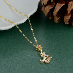 Christmas tree gold plated crystal pendant necklace