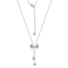 Christmas bell bow tie pearl long necklace