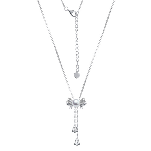 Christmas bell bow tie pearl long necklace