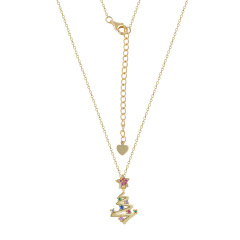Christmas tree gold plated crystal pendant necklace