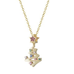 Christmas tree gold plated crystal pendant necklace