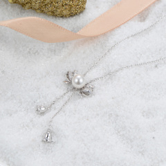 Christmas bell bow tie pearl long necklace