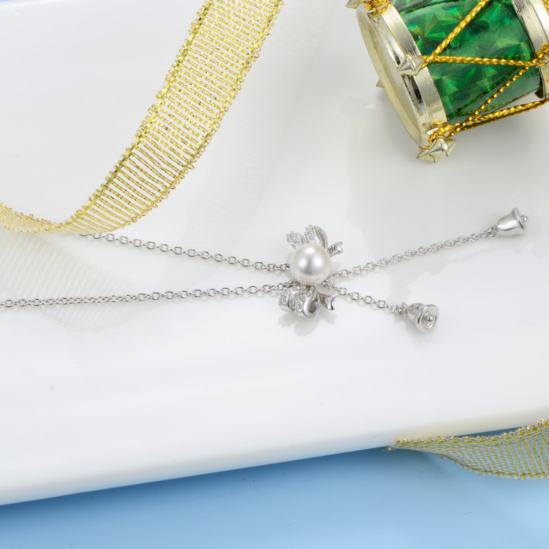 Christmas bell bow tie pearl long necklace