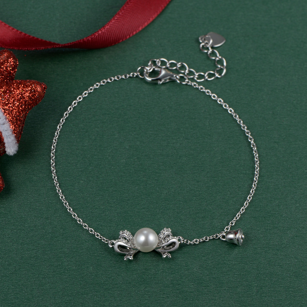 Christmas bell bow tie pearl bracelets