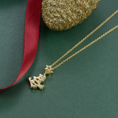 Christmas tree gold plated crystal pendant necklace