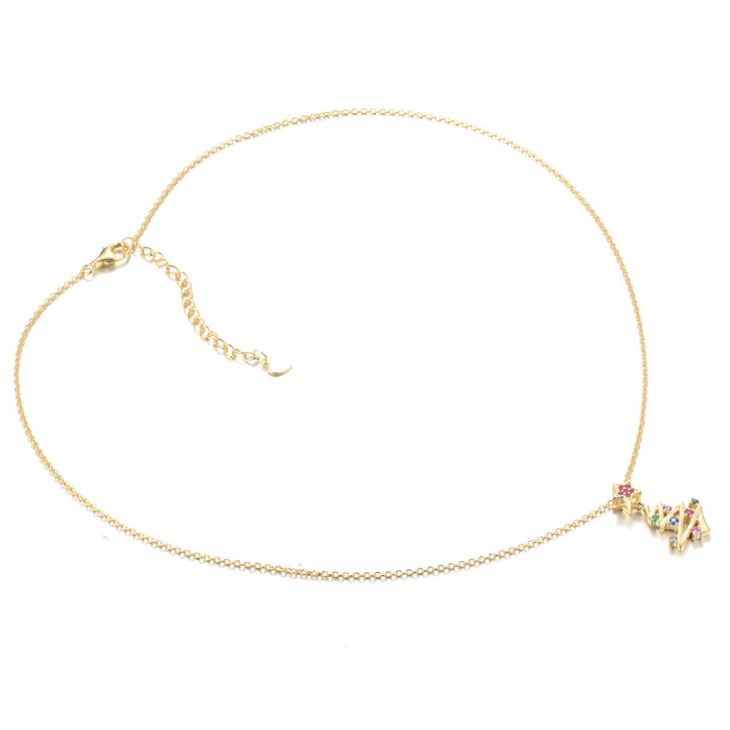 Christmas tree gold plated crystal pendant necklace