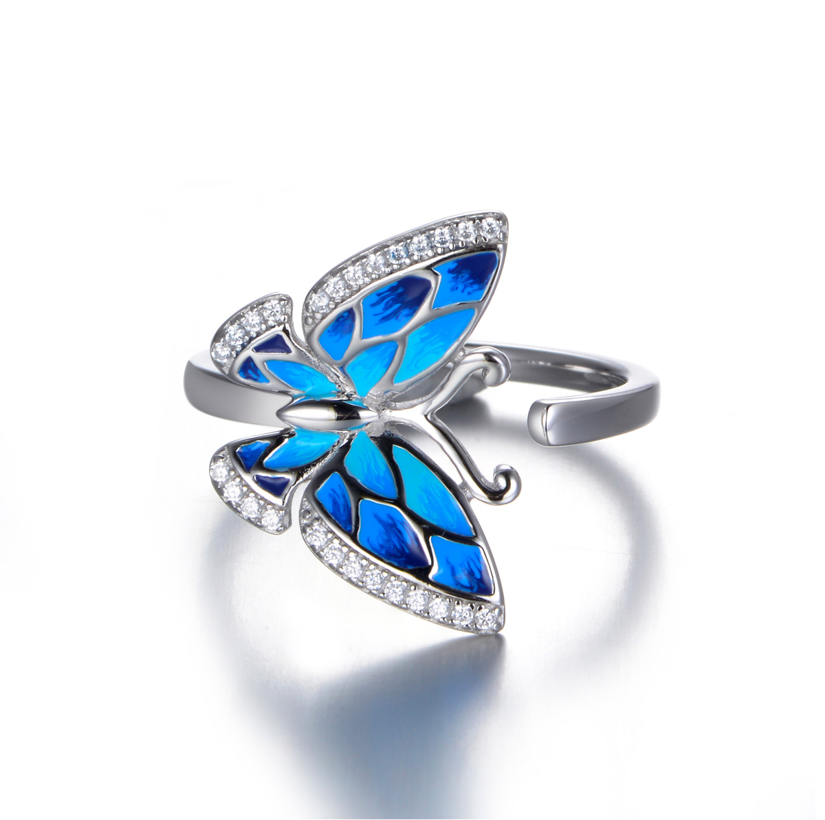 Enamel blue gradient ramp butterfly ring
